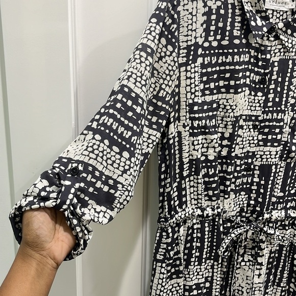 Velvet by Graham & Spencer Patterned Button Down Shirt Dress Grey & Cream Sz S - Picture 5 of 11